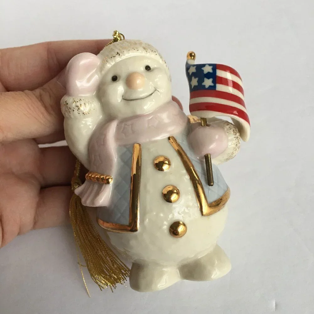 Lenox Patriotic Snowman Christmas‎ Ornament American Flag